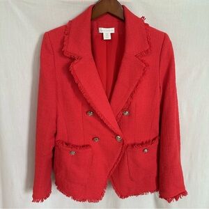 House of Harlow 1960 Coral Pink Tweed Fringe Blazer
